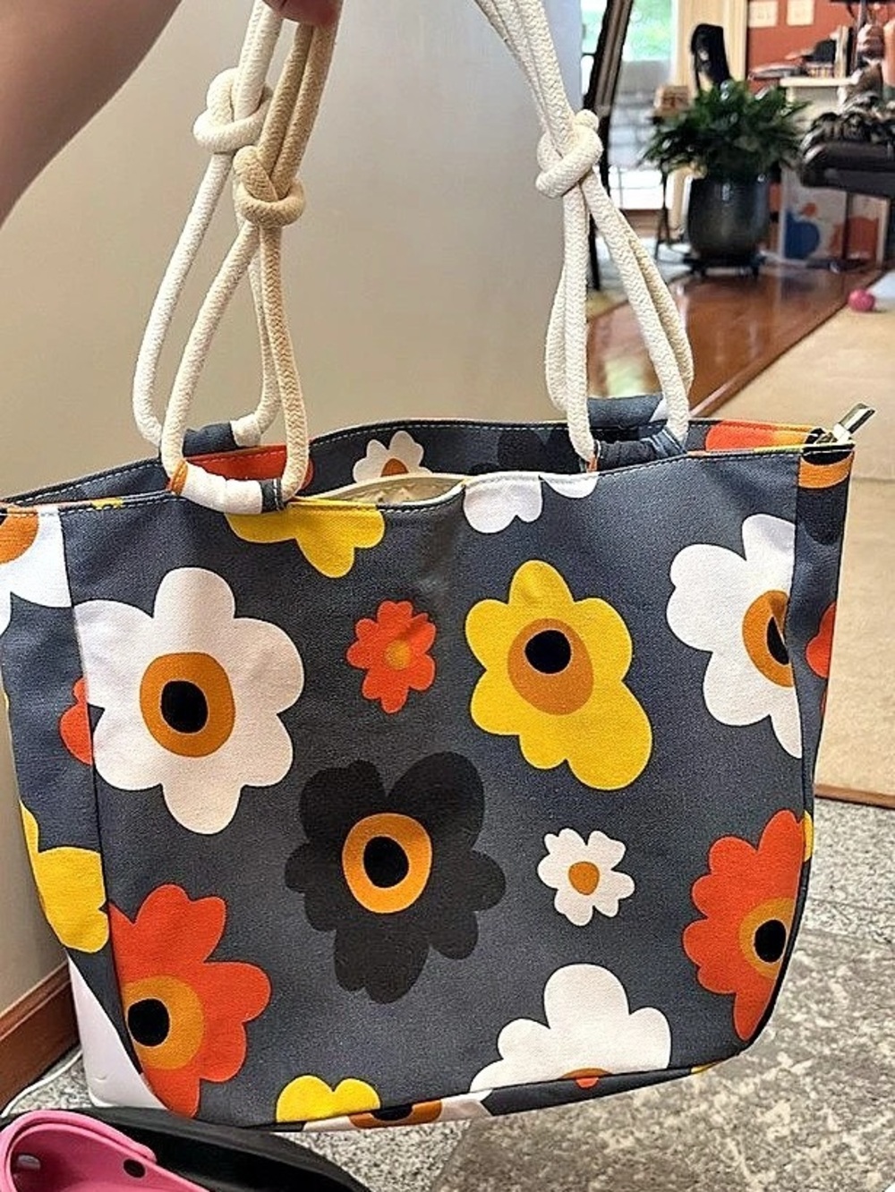 Farmhouse Is My Style Summer Blooms Canvas Tote Bag Black & Yellow